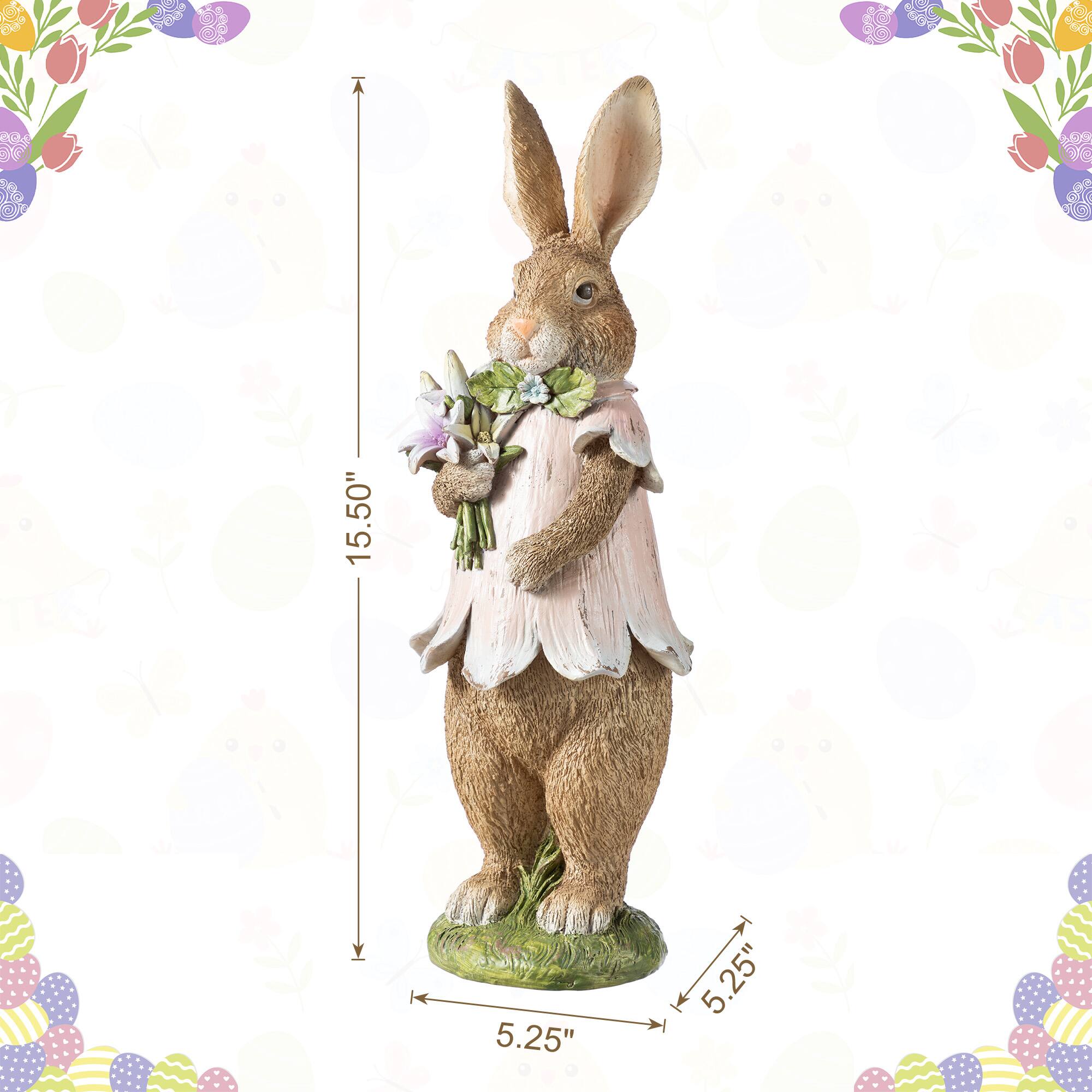 Glitzhome® 15.5" Easter Resin Bunny Girl with Flowers Table Decor